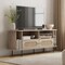 Stead Oval Rattan TV Stand, Media Console, 63" TV Entertainment Center with Storage, Table for Living Room and Bedroom, Supports 32 to 65" TVs, Soft-Close Cabinet Doors, TVs Console Retro (Light Oak)